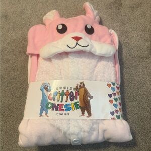 Oversized Critter Onesie pink bunny